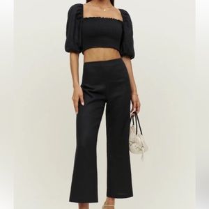 Reformation Scarlett Linen Two Piece Set, Black, Petite size 0
